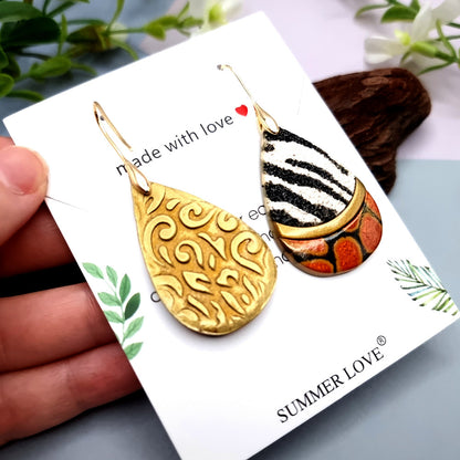 Drops Earrings with Zebra Print with Red Accent