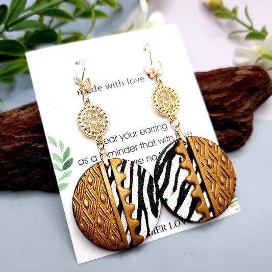 Round Long Earrings with Zebra Print