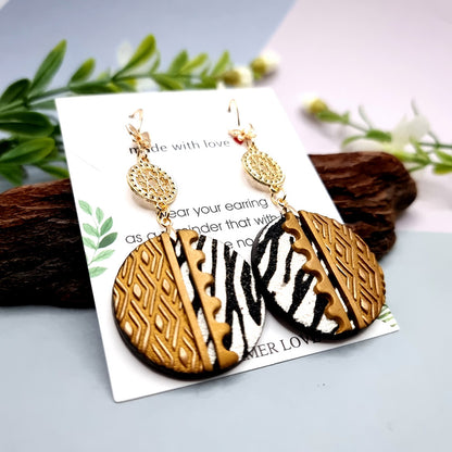 Round Long Earrings with Zebra Print