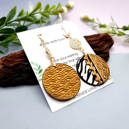 Round Long Earrings with Zebra Print