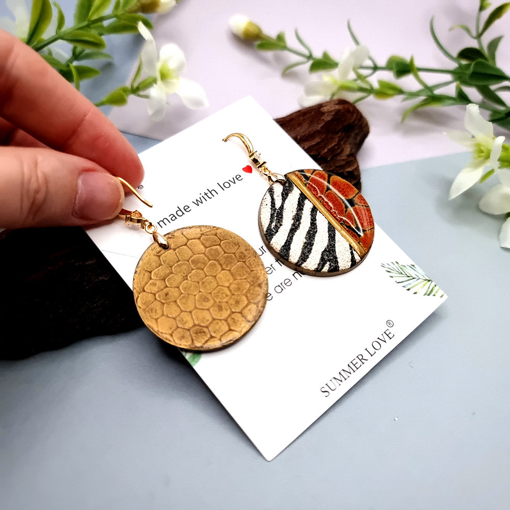 Round Earrings, Zebra with Red Accent