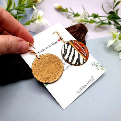 Round Earrings, Zebra with Red Accent