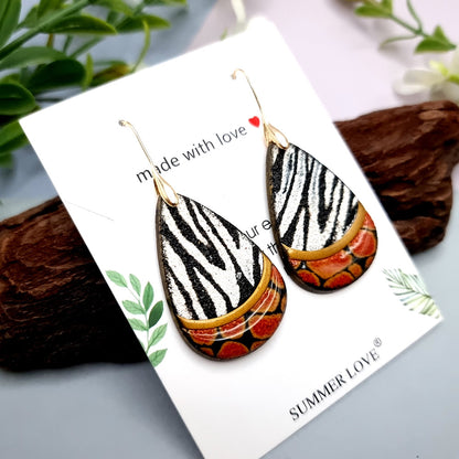 Zebra Drop Earrings with Red Accent