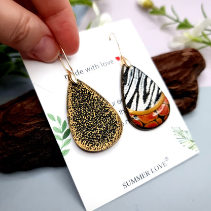 Zebra Drop Earrings with Red Accent