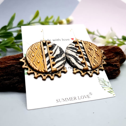 Round Outstanding Earrings with Zebra Print