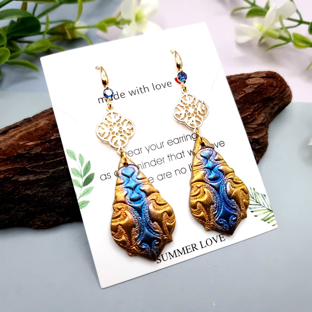 Long Earrings with Blue and Gold Accent