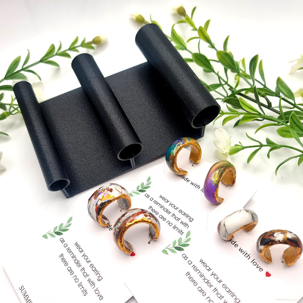 Huggie-style earrings baking base with three tube sizes for polymer clay