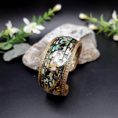 Bluish Mosaic with Gold Foils Polymer Clay Bracelet