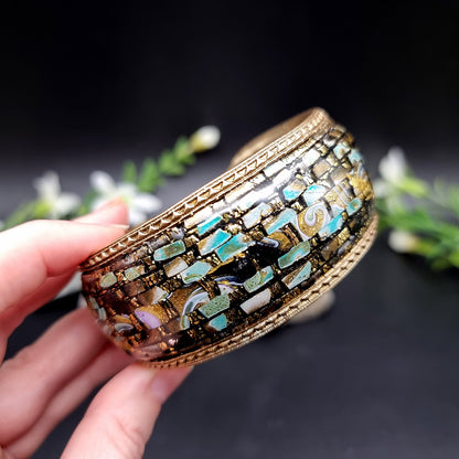 Bluish Mosaic with Gold Foils Polymer Clay Bracelet