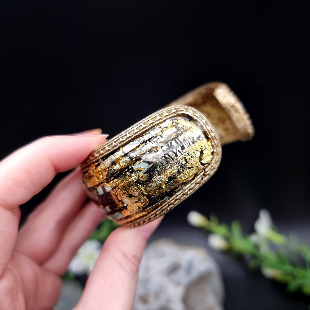 Bluish Mosaic with Gold Foils Polymer Clay Bracelet