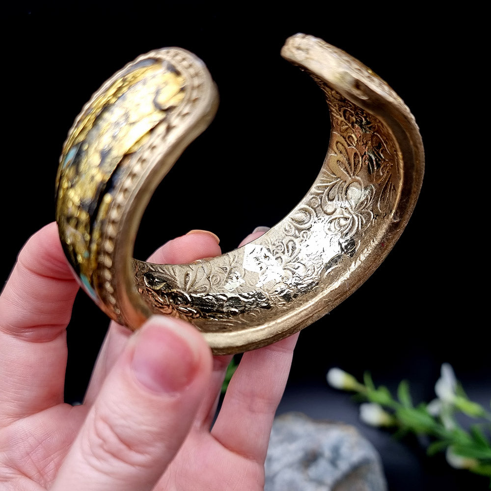 Bluish Mosaic with Gold Foils Polymer Clay Bracelet