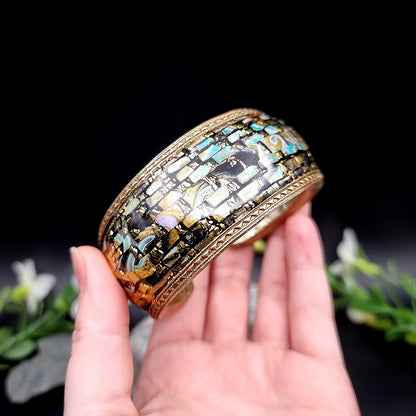 Bluish Mosaic with Gold Foils Polymer Clay Bracelet