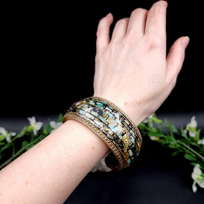 Bluish Mosaic with Gold Foils Polymer Clay Bracelet