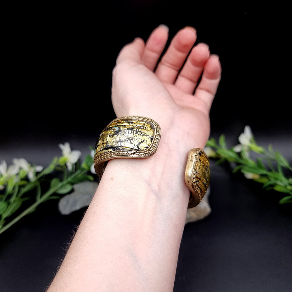 Bluish Mosaic with Gold Foils Polymer Clay Bracelet