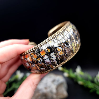Multicolor Mosaic with Gold Foils Polymer Clay Bracelet