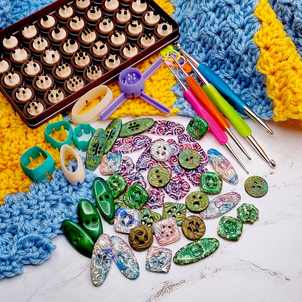SweetyBijou Button Hole Puncher Toolkit with 40 center pins for polymer clay buttons