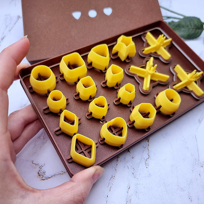 Buttons Toolkit Set 5: 6 Tiny + 8 Mini Shapes with 3 Hole Making Variants