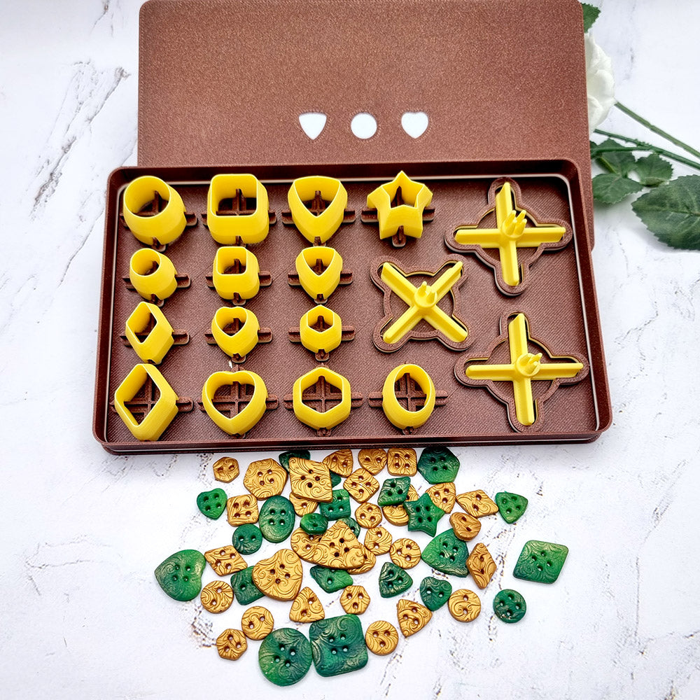 SweetyBijou Buttons Toolkit Set 5 mini polymer clay button maker, 14 shapes and 3 hole parts