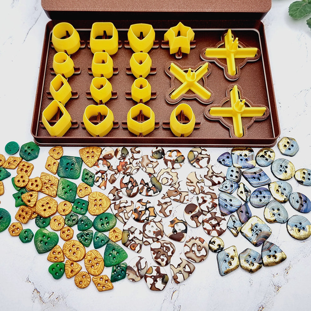 SweetyBijou Buttons Toolkit Set 5 mini polymer clay button maker, 14 shapes and 3 hole parts