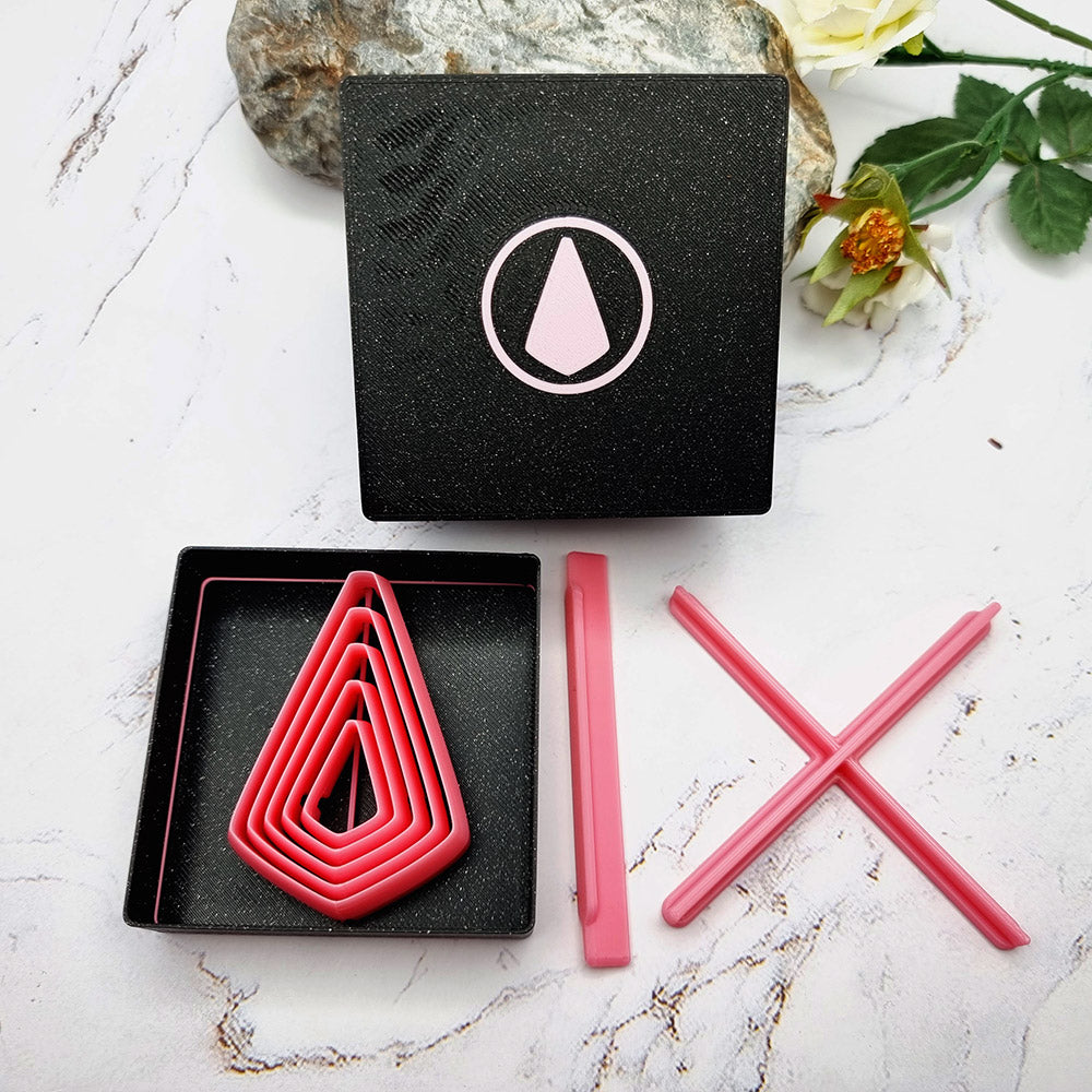 Set of five pink square drop Perfectly Aligned Imprint Cutters for polymer clay earrings