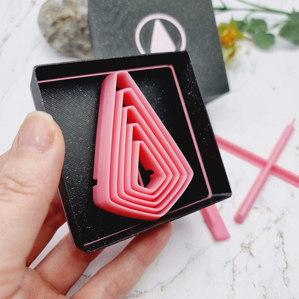Set of five pink square drop Perfectly Aligned Imprint Cutters for polymer clay earrings