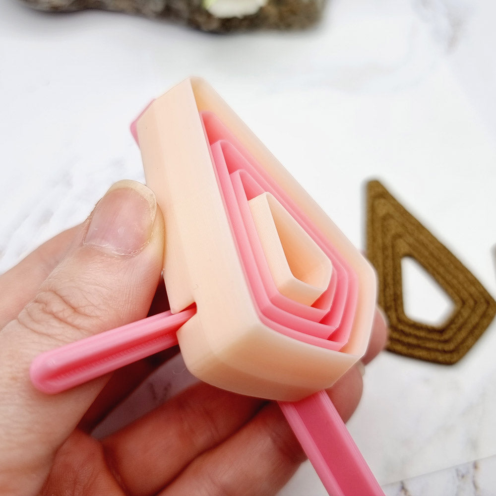 Set of five pink square drop Perfectly Aligned Imprint Cutters for polymer clay earrings