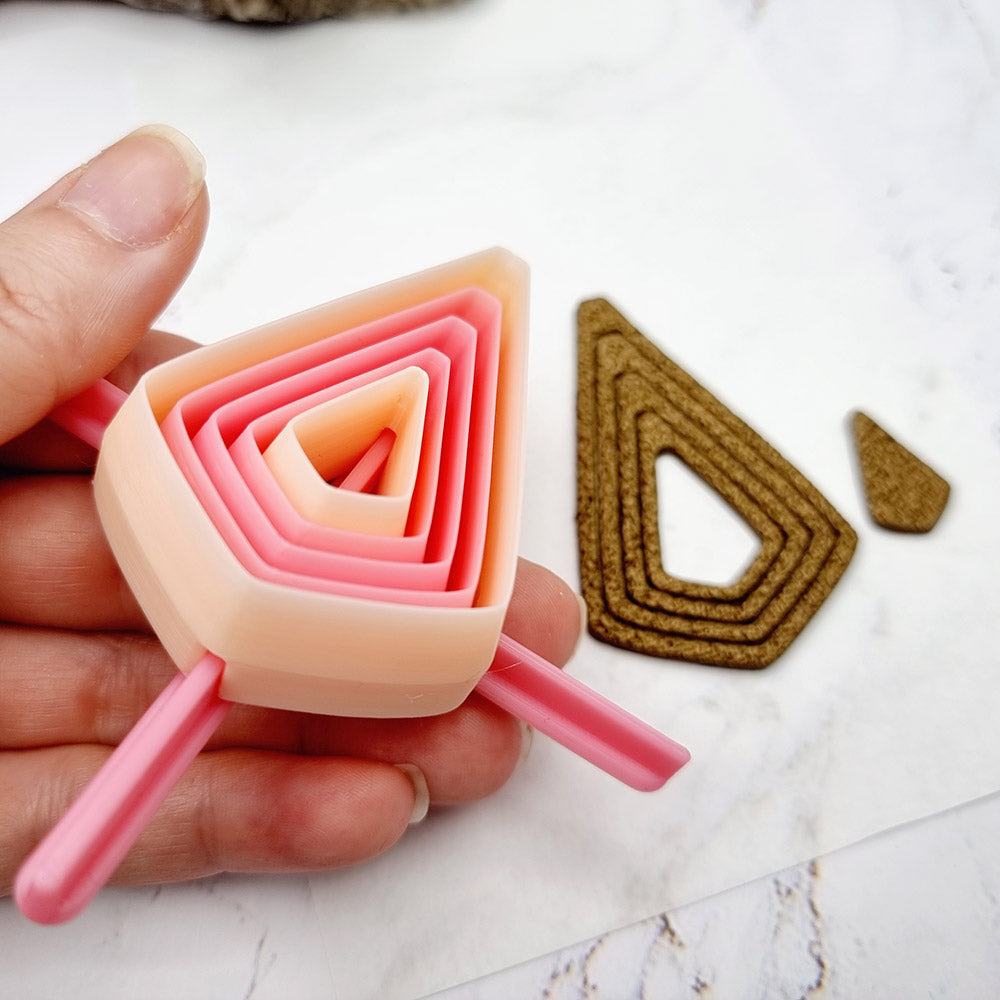 Set of five pink square drop Perfectly Aligned Imprint Cutters for polymer clay earrings