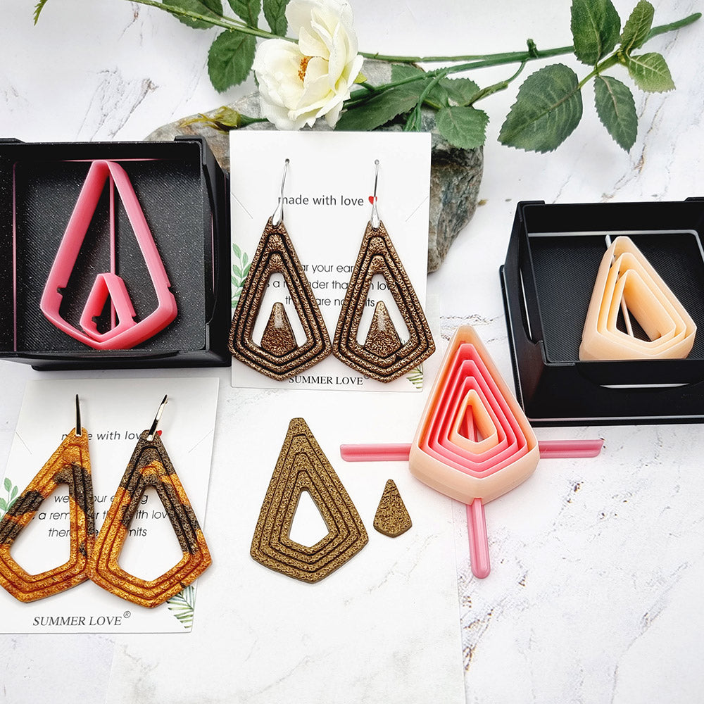Set of five pink square drop Perfectly Aligned Imprint Cutters for polymer clay earrings