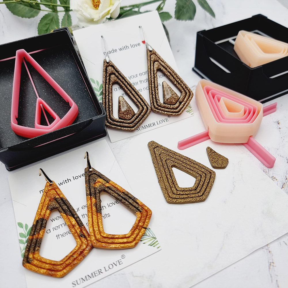 Set of five pink square drop Perfectly Aligned Imprint Cutters for polymer clay earrings