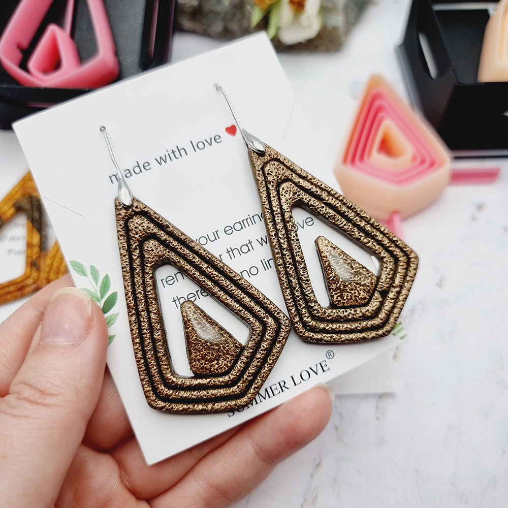 Set of five pink square drop Perfectly Aligned Imprint Cutters for polymer clay earrings