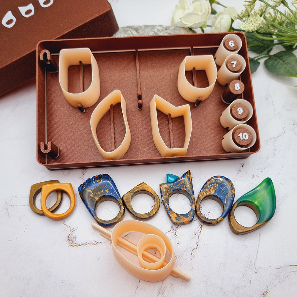Ring Maker Toolkit Set 2 – 5 Unique Shapes + 5 Ring Size Cutters (US 6–10)