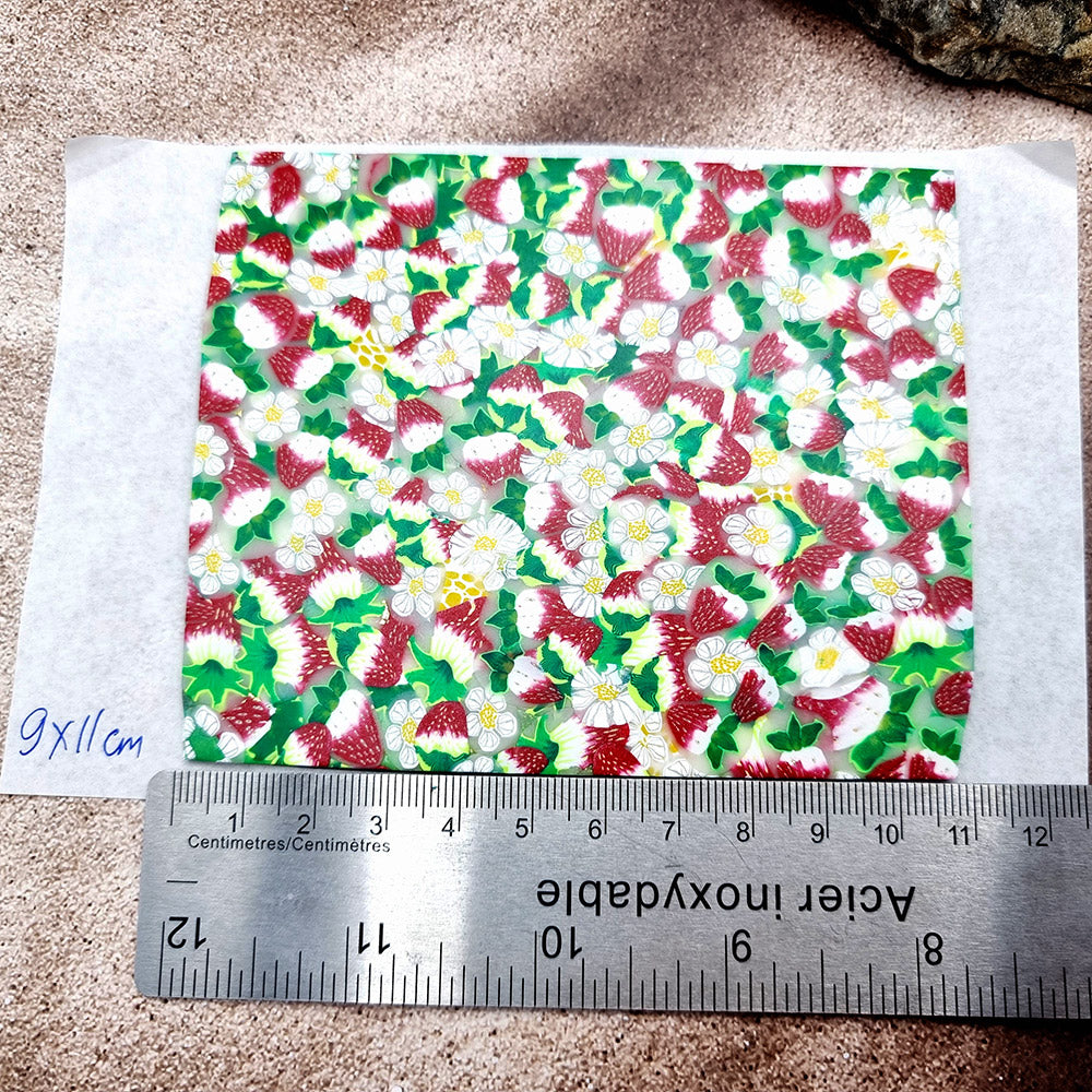 Raw Polymer Clay Veneer (A) "Strawberries Summer Field"