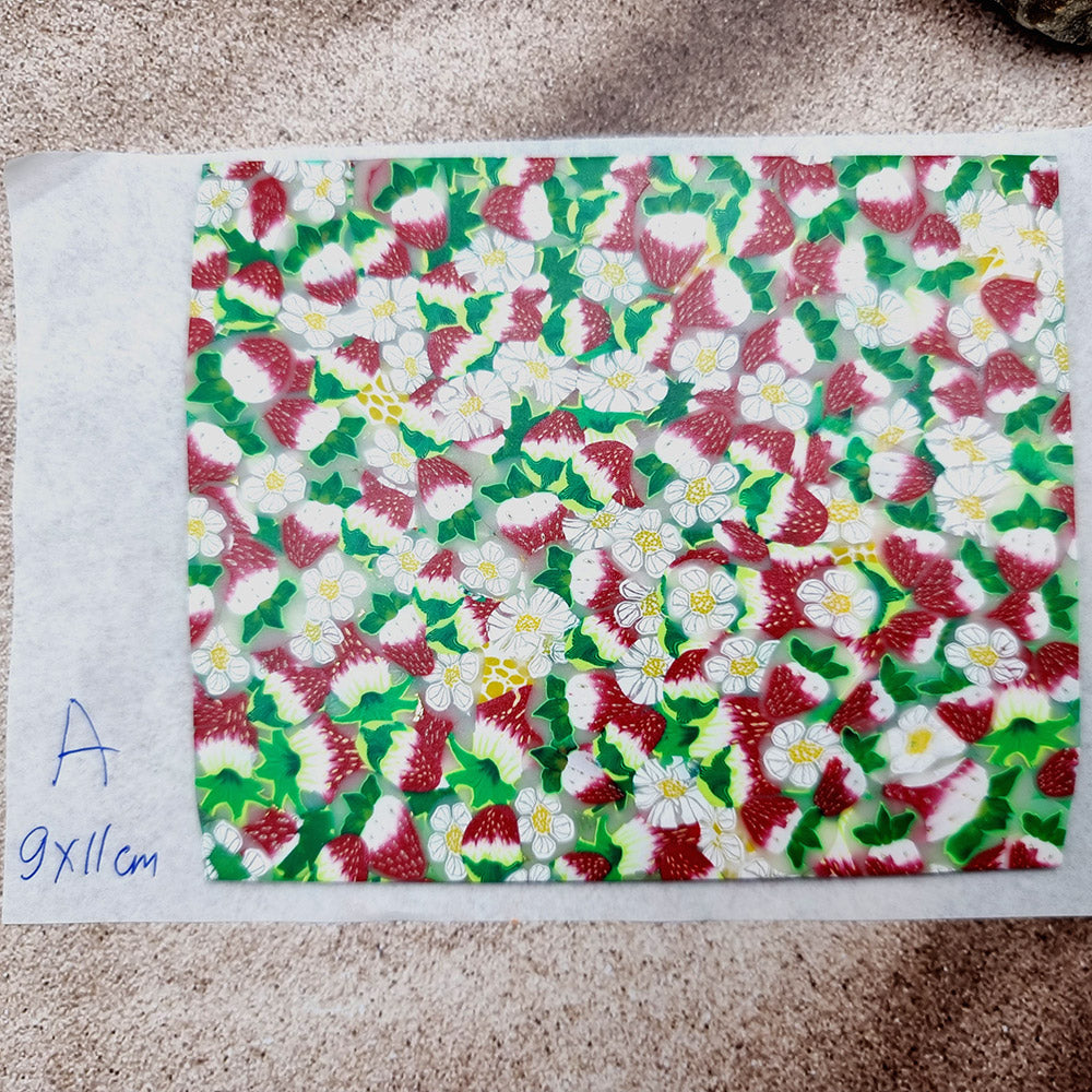 Raw Polymer Clay Veneer (A) "Strawberries Summer Field"