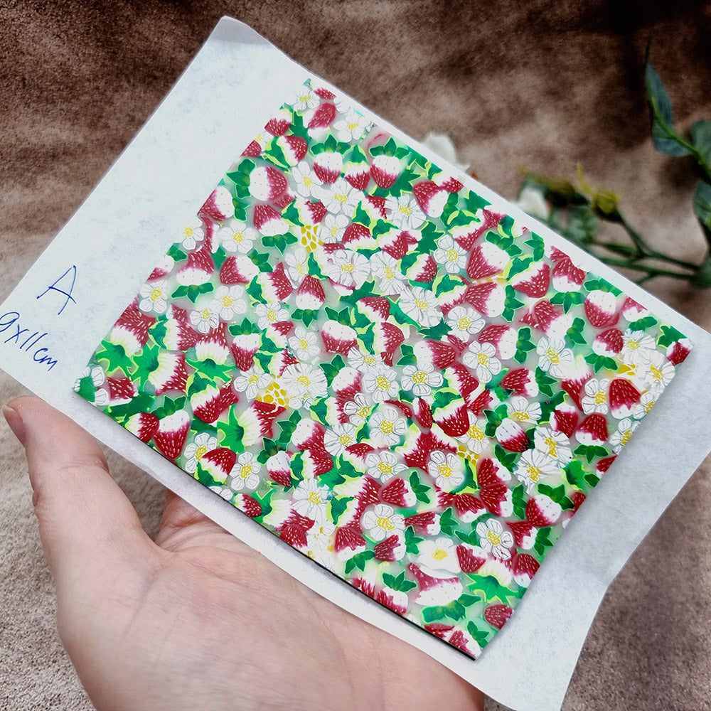 Raw Polymer Clay Veneer (A) "Strawberries Summer Field"