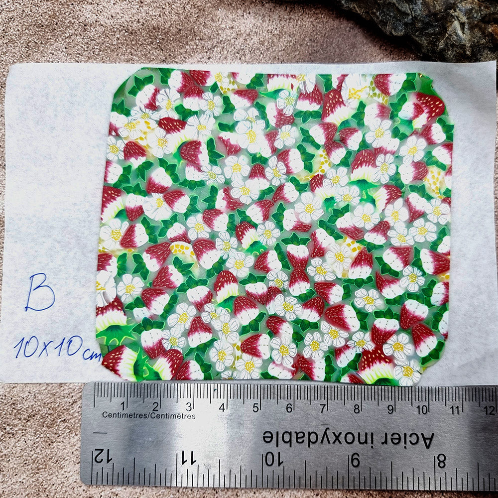 Raw Polymer Clay Veneer (B) "Strawberries Summer Field"
