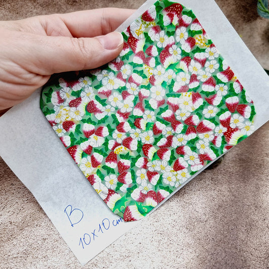 Raw Polymer Clay Veneer (B) "Strawberries Summer Field"