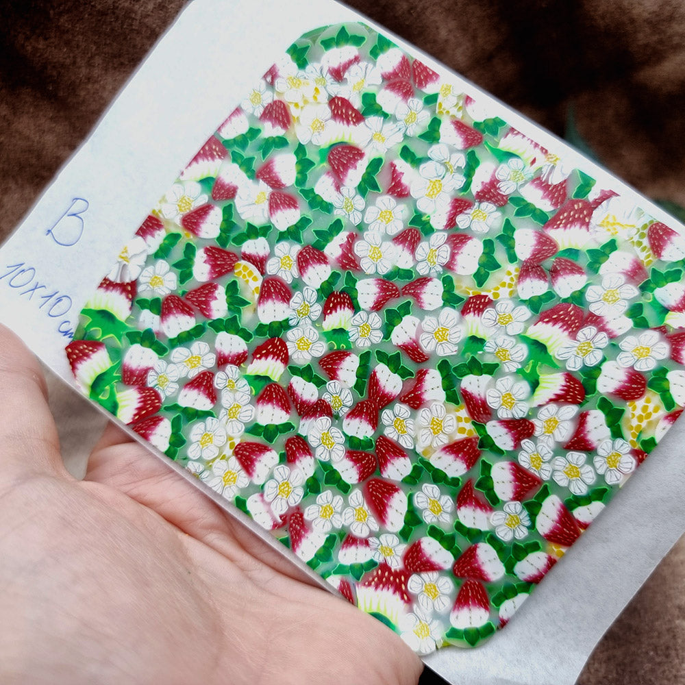 Raw Polymer Clay Veneer (B) "Strawberries Summer Field"