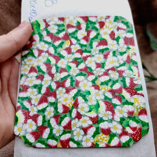Raw Polymer Clay Veneer (B) "Strawberries Summer Field"