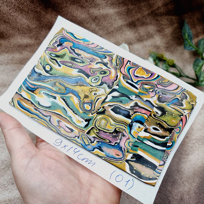 Raw Polymer Clay Veneer (01) "Aquarelle Painting" Mokume Gane