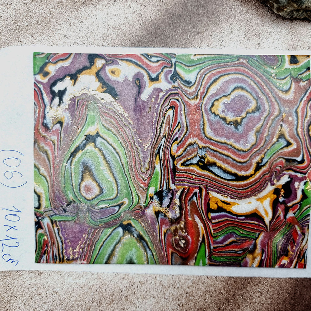Raw Polymer Clay Veneer (06) "Red and Green" Mokume Gane