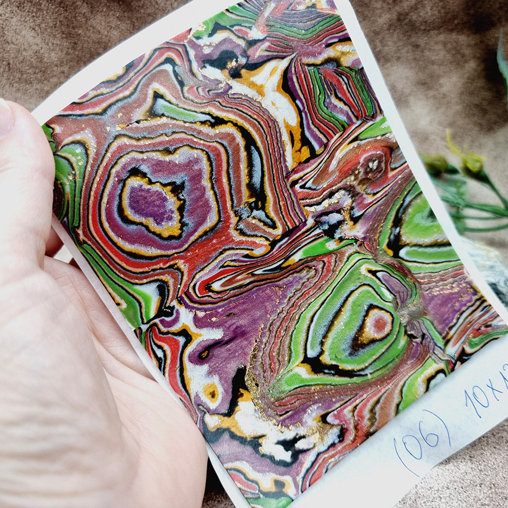 Raw Polymer Clay Veneer (06) "Red and Green" Mokume Gane