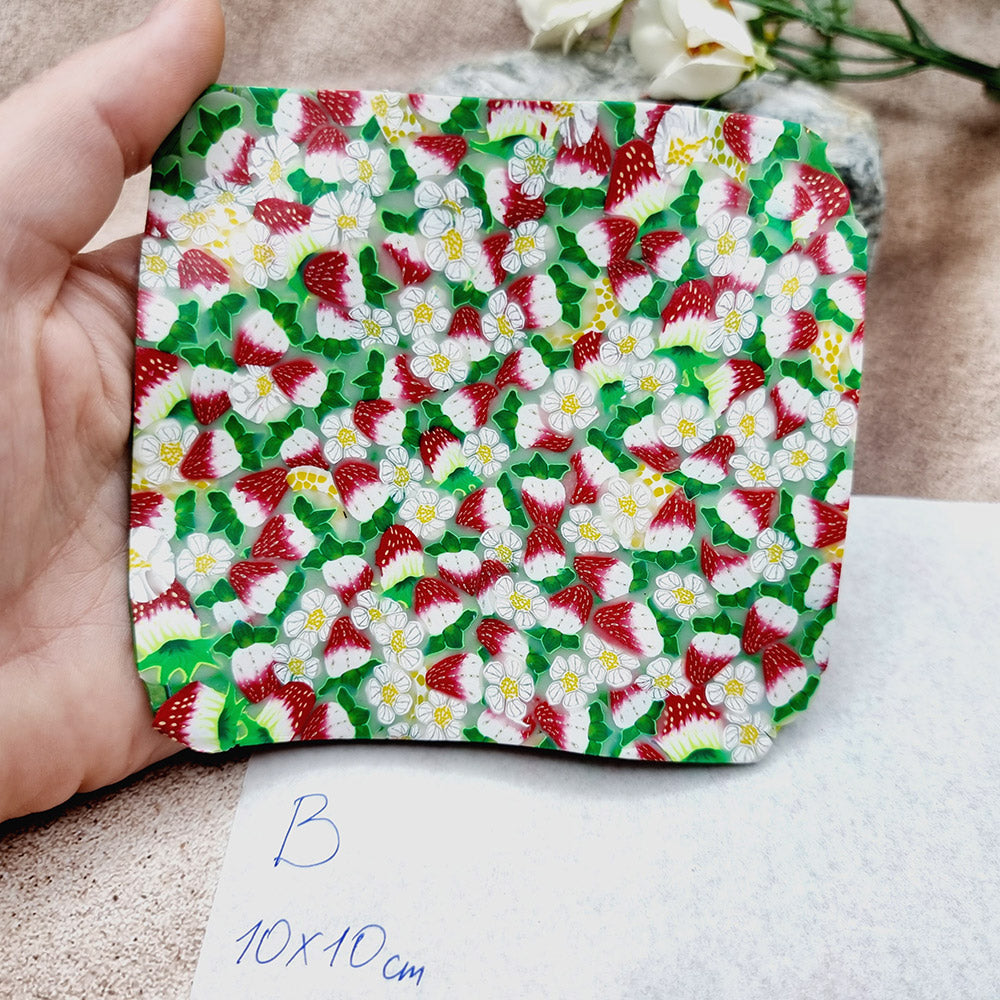 Raw Polymer Clay Veneer (B) "Strawberries Summer Field"