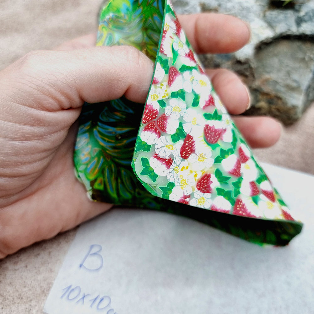 Raw Polymer Clay Veneer (B) "Strawberries Summer Field"