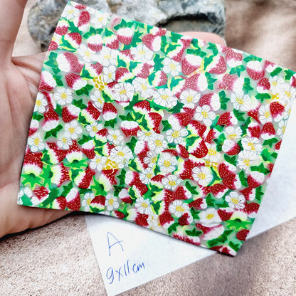 Raw Polymer Clay Veneer (A) "Strawberries Summer Field"