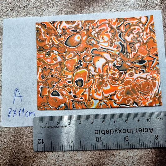 Raw Polymer Clay Veneer (A) "Pumpkins" Mokume Gane