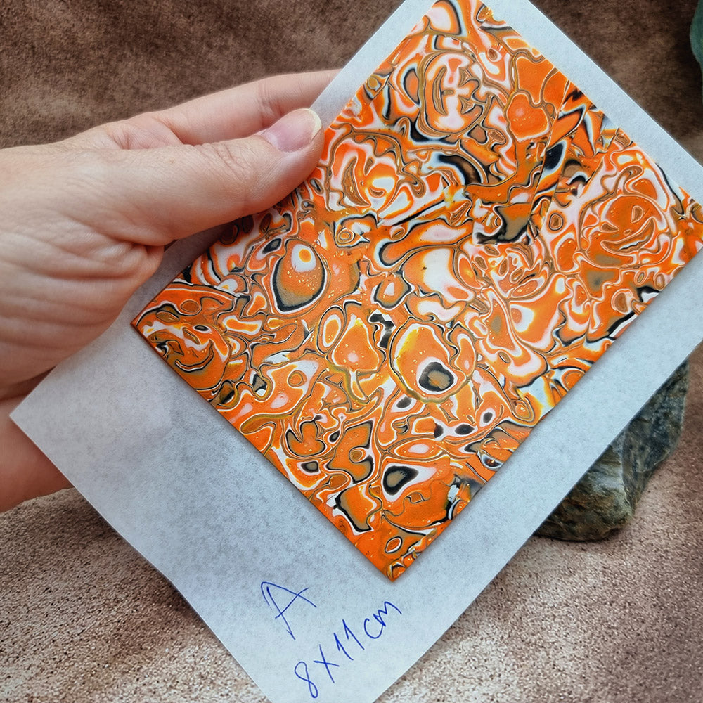 Raw Polymer Clay Veneer (A) "Pumpkins" Mokume Gane