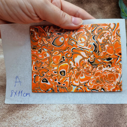 Raw Polymer Clay Veneer (A) "Pumpkins" Mokume Gane