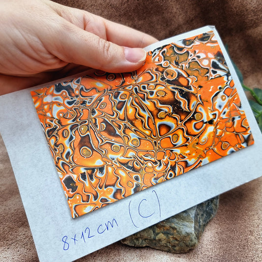Raw Polymer Clay Veneer (C) "Pumpkins" Mokume Gane
