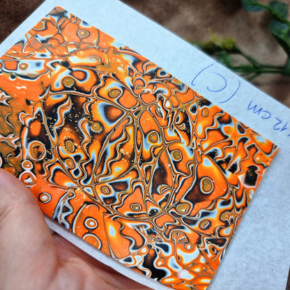 Raw Polymer Clay Veneer (C) "Pumpkins" Mokume Gane