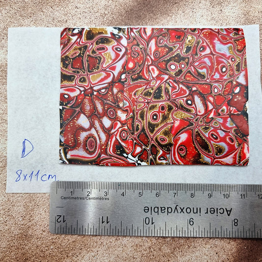 Raw Polymer Clay Veneer (D) "Red and Gold" Mokume Gane